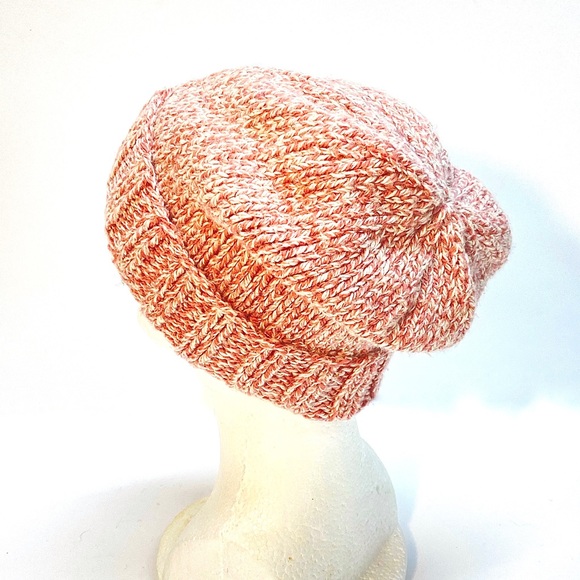 NWT HandKnit Ribbed Fold Brim Beanie Hat is Heather Pink Tweed Size Ladies Large - Picture 5 of 6